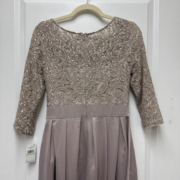 New ALEX EVENINGS Size 4 Beige Sequined-Bodice High-Low Gown Cocktail Dress Midi - Picture 8 of 15
